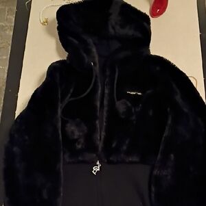 bebe Black Teddy Jacket with Hood